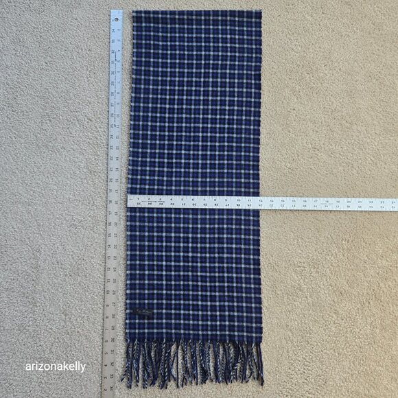 Enzo Mantovani Cashmere Scarf Blue Black Plaid Checks - Picture 9 of 10